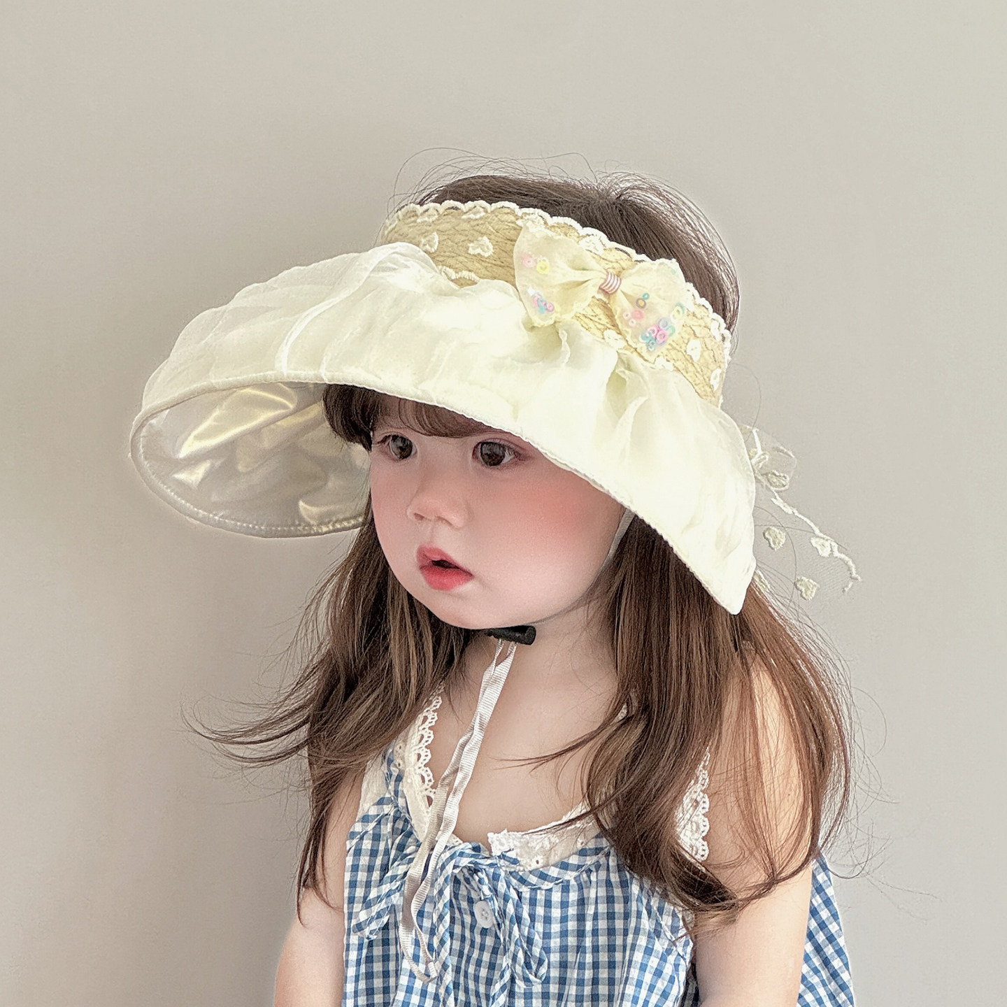 儿童遮阳帽子夏季薄款防紫外线草编空顶帽女宝宝大帽檐甜美太阳帽