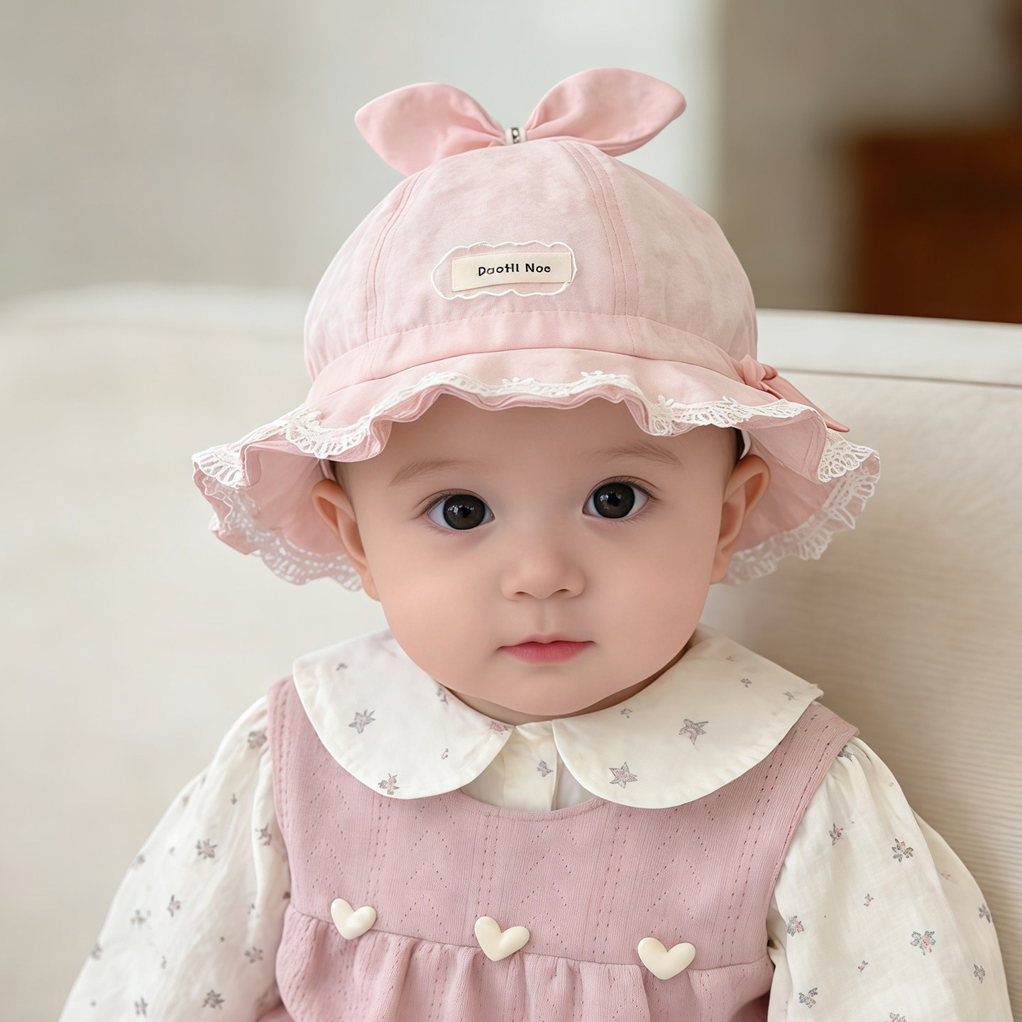 婴儿帽子春秋薄款遮阳防晒公主蝴蝶结渔夫帽女宝宝小月龄夏天盆帽