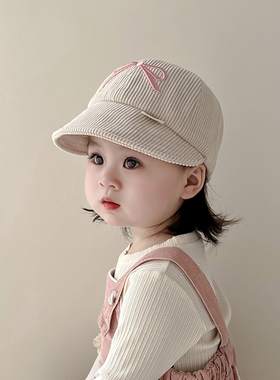 女童帽子秋冬季防风保暖大檐鸭舌帽女宝宝甜美蝴蝶结遮阳棒球帽春