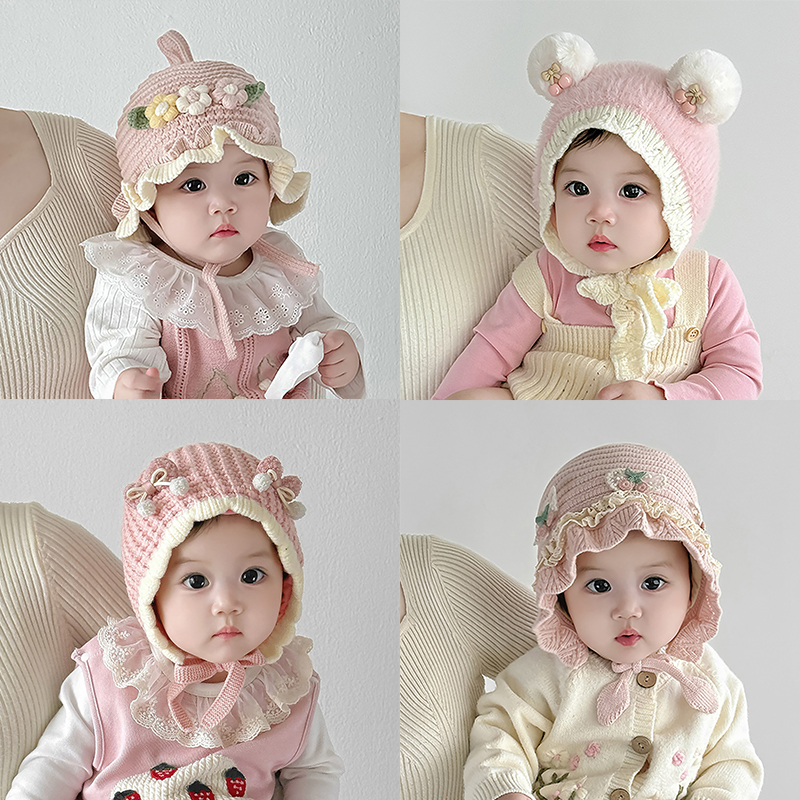 女宝宝帽子秋冬季保暖加厚针织奶嘴护耳帽女儿童防风公主毛线帽韩