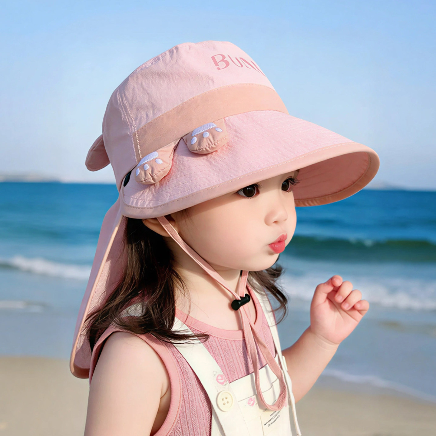 儿童遮阳帽子春秋薄款大帽檐披肩帽男女宝宝可爱卡通夏速干鸭舌帽图片