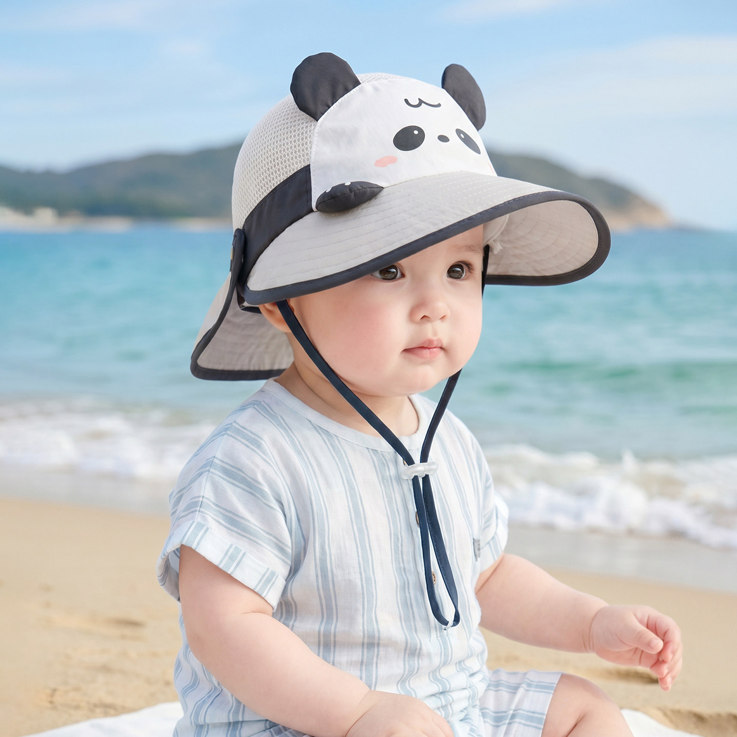 宝宝遮阳帽子夏季薄款网眼大帽檐披肩帽男孩女儿童防晒鸭舌太阳帽图片