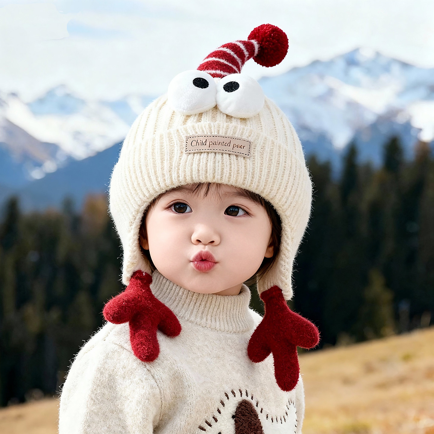 婴儿帽子秋冬季保暖加厚针织护耳毛绒帽男女宝宝小月龄防风毛线帽