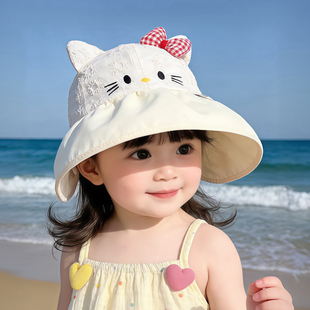 儿童遮阳帽子春秋薄款 盆帽潮 防晒大帽檐渔夫帽女宝宝可爱卡通夏季