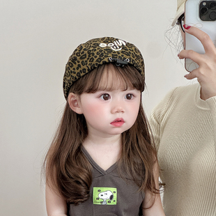 洋气潮流豹纹儿童帽子春秋薄款遮阳防晒贝雷帽男女宝宝夏季前进帽