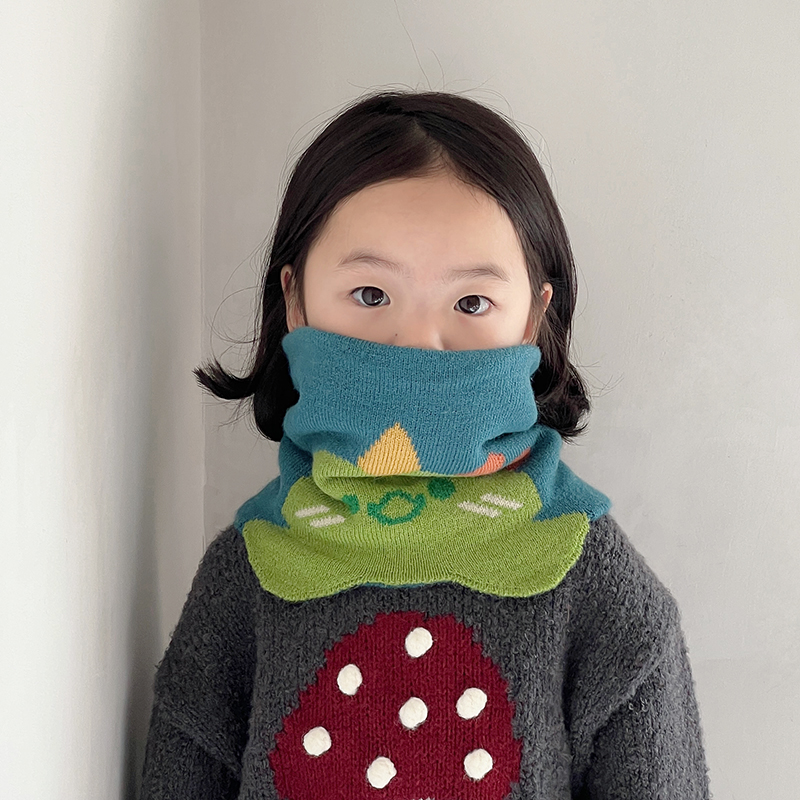 ins卡通造型秋冬婴儿针织保暖加厚围脖男女宝宝防风毛线围巾脖套