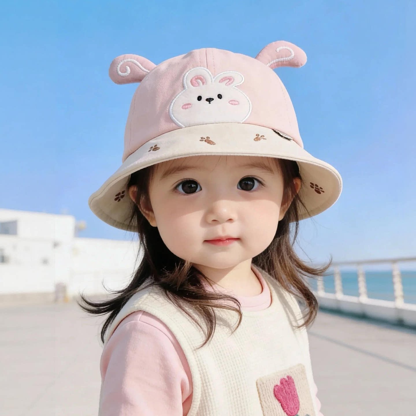 宝宝帽子春秋薄款遮阳防晒渔夫帽男婴女儿童出游沙滩可爱盆帽夏天