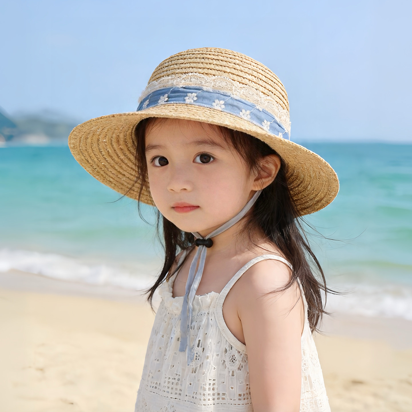 韩系复古洋气儿童遮阳帽子夏季薄款凹造型草帽女宝宝防晒沙滩礼帽