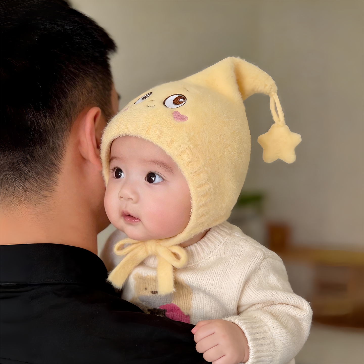 婴儿可爱星星精灵帽子秋冬季保暖加厚针织护耳帽男童女宝宝毛线帽