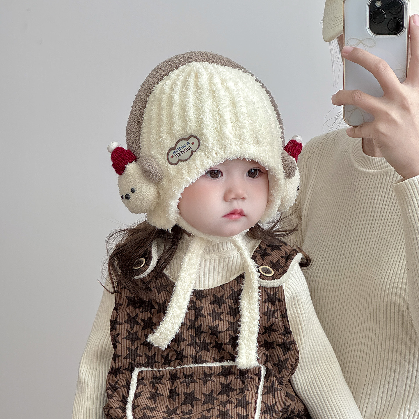 儿童帽子秋冬季保暖可爱加厚针织毛绒帽男女宝宝防风毛线护耳帽潮