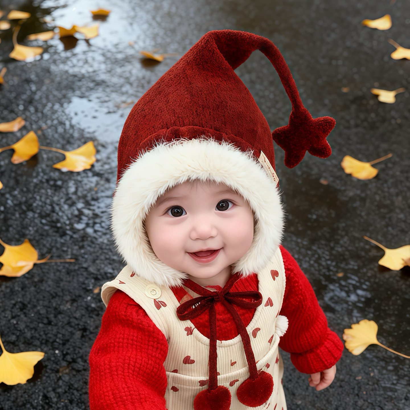 儿童圣诞帽子秋冬季保暖加厚针织护耳帽男婴女宝宝防风毛绒毛线帽