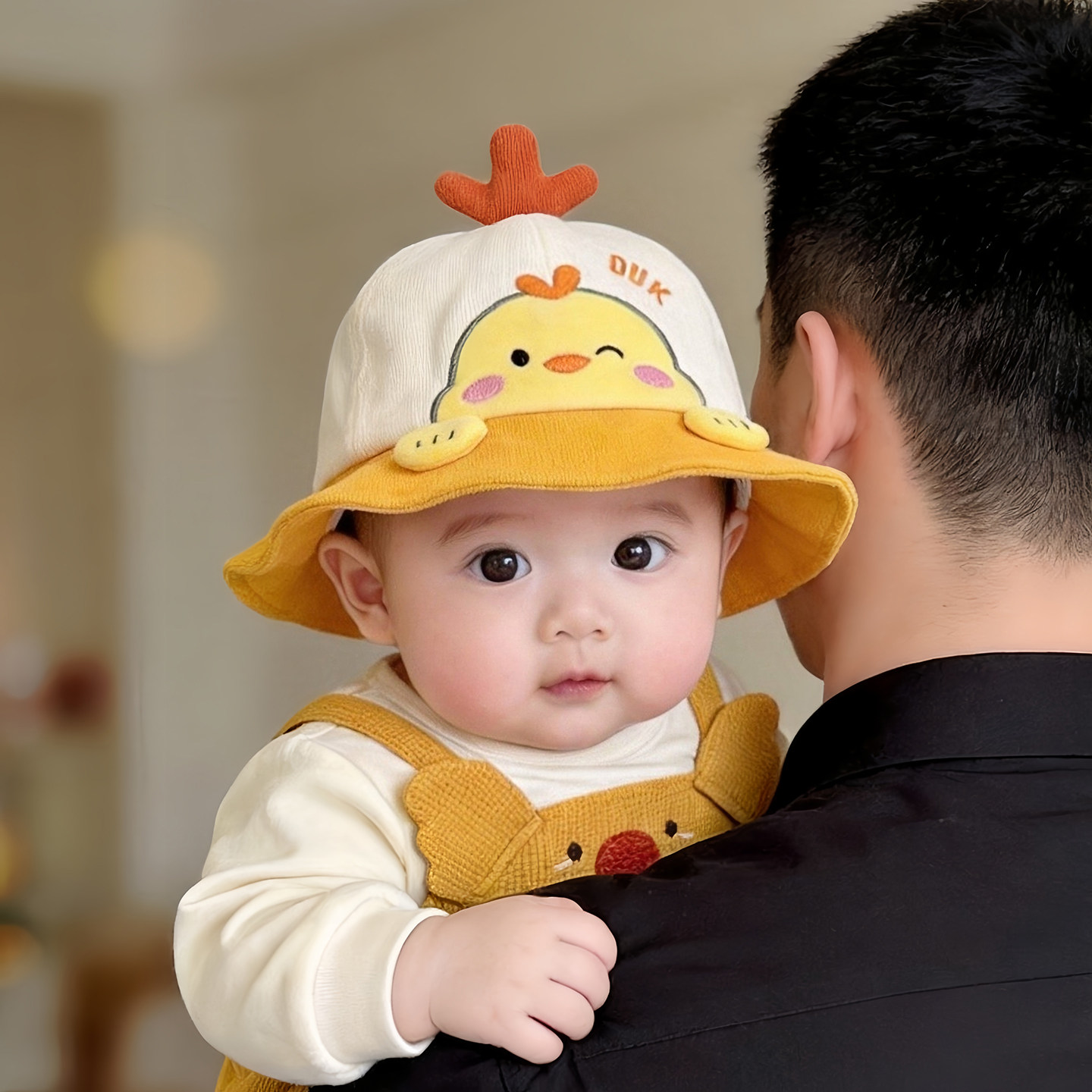 儿童帽子秋冬款保暖加厚灯芯绒可爱渔夫帽男女宝宝卡通防风盆帽潮