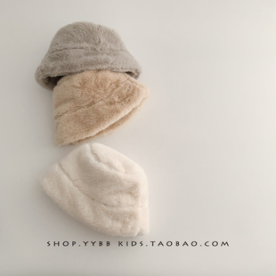 韩系儿童帽子女童冬季渔夫帽洋气冬款毛绒帽男宝宝秋冬防风盆帽潮