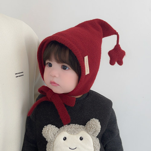 韩版星星儿童帽子秋冬季保暖加厚尖尖毛线帽男孩女宝宝防风护耳帽