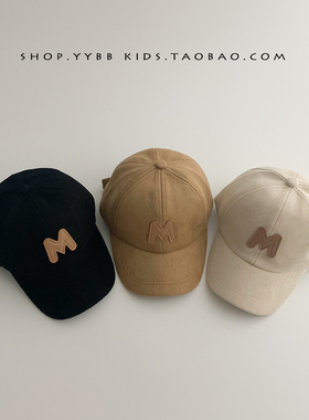 2024秋冬季新款韩国儿童帽子宝宝字母绒面鸭舌帽加厚保暖棒球帽潮