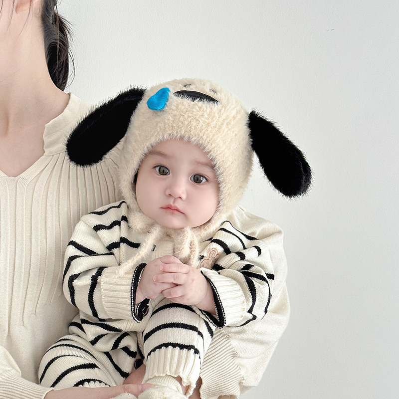 儿童帽子秋冬季保暖加厚针织可爱卡通毛绒帽男童女宝宝护耳毛线帽
