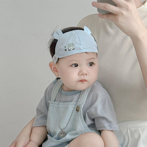 婴幼儿夏季薄款帽子小月龄卡通护囟门胎帽男女宝宝发带新生空顶帽