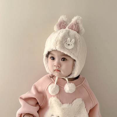 婴儿帽子冬季可爱洋气女童小兔蝴蝶结护耳帽秋冬女宝宝加厚毛绒帽