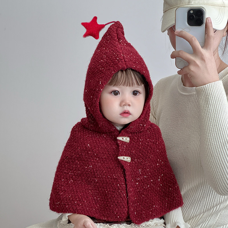 儿童帽子秋冬季保暖加厚围巾一体帽男女宝宝护颈斗篷针织毛线帽潮