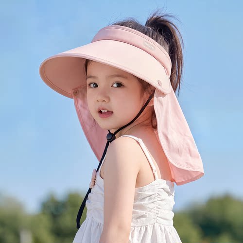 亲子儿童遮阳防晒帽子夏季薄款大帽檐空顶男女宝宝冰丝面罩披肩帽