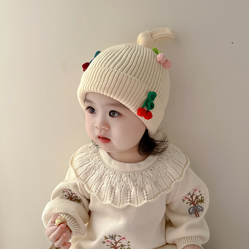 韩系ins婴幼儿可爱针织帽子秋冬款女童套头女宝宝奶嘴冬季毛线帽