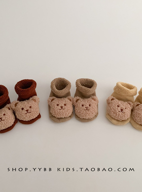 婴儿袜子秋冬季韩系ins加绒保暖防滑袜0-3个月新生儿宝宝地板长袜