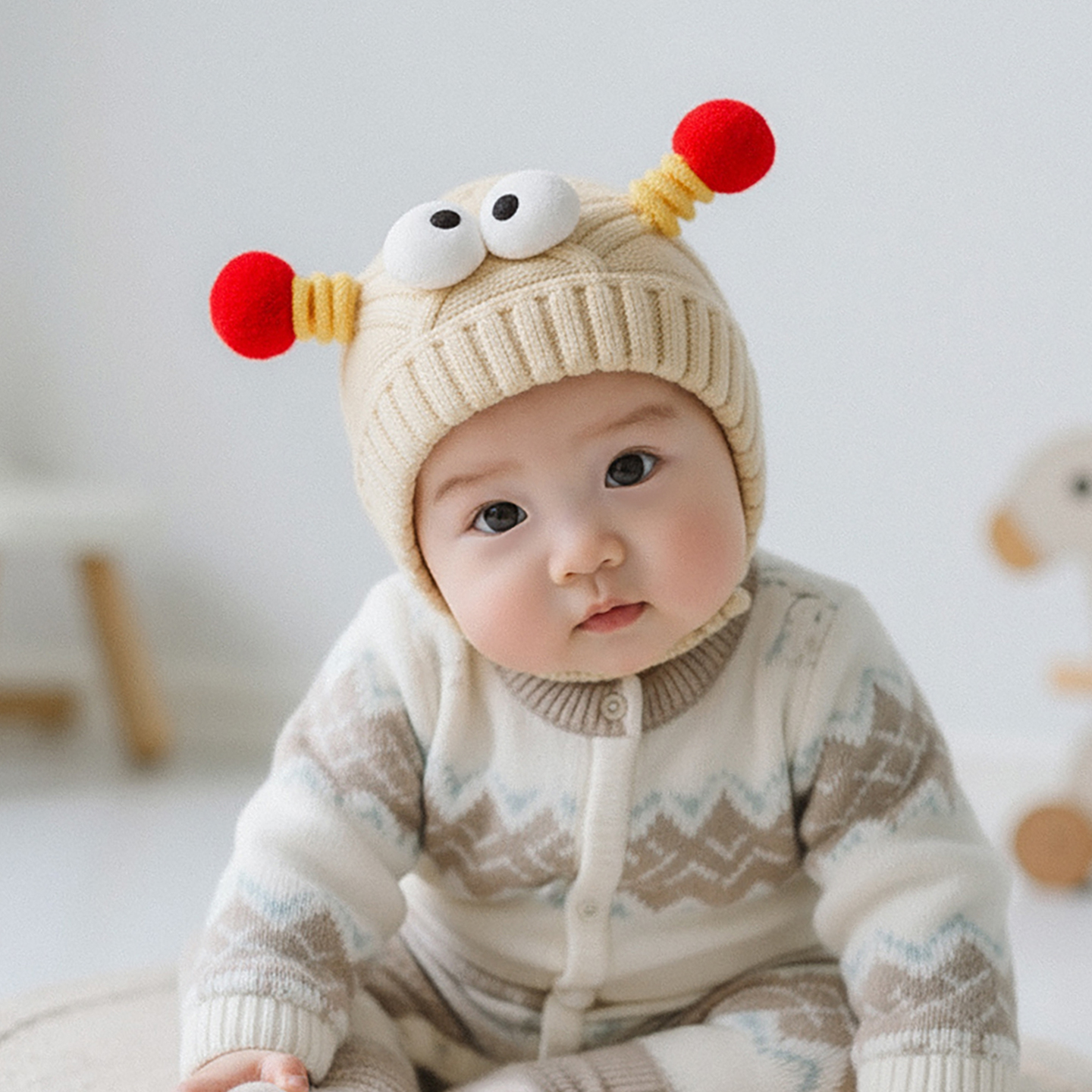 可爱搞怪婴儿帽子秋冬季保暖针织护耳包头帽男女宝宝小月龄毛线帽