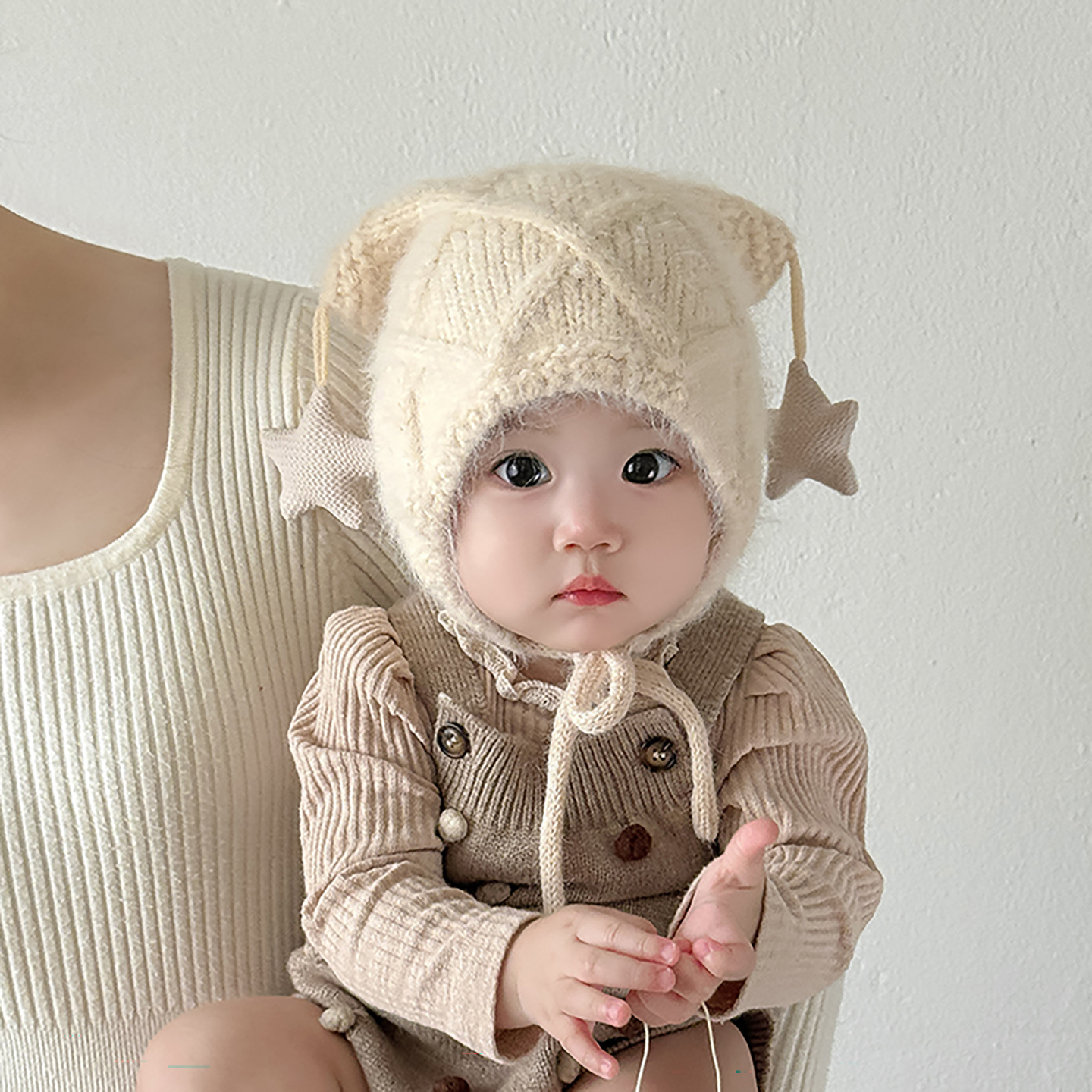 婴儿帽子秋冬季保暖加厚针织护耳帽韩系卡通男女宝宝小月龄毛线帽