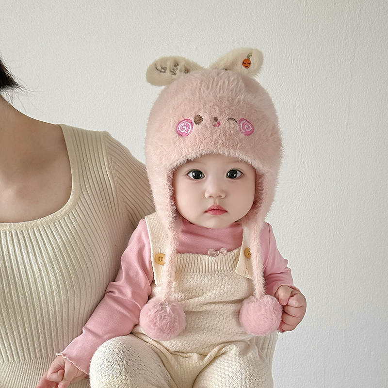 儿童帽子秋冬季保暖加厚针织护耳毛线帽男婴女宝宝出游防风毛绒帽