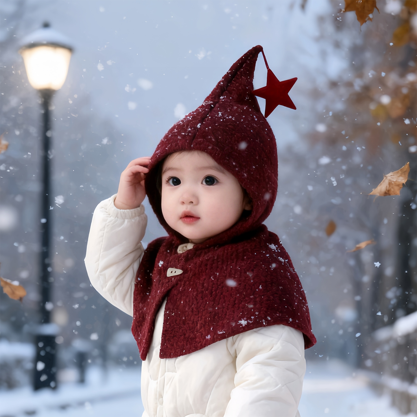 儿童帽子秋冬季保暖加厚围巾一体帽男女宝宝护颈斗篷针织毛线帽潮