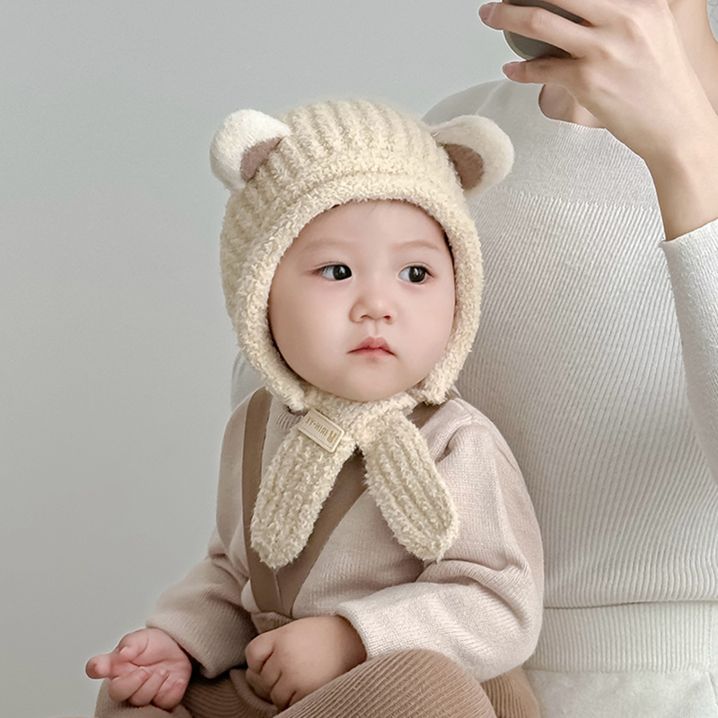 宝宝帽子围巾一体秋冬季婴儿防风保暖儿童护耳帽男女童针织毛线帽