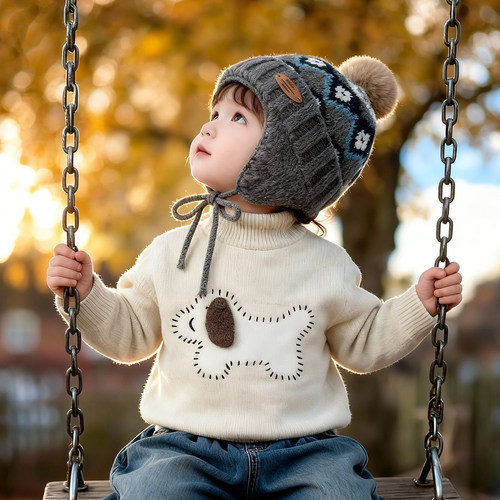 费尔岛风儿童帽子秋冬季保暖加厚针织护耳帽男女宝宝防风毛线帽潮