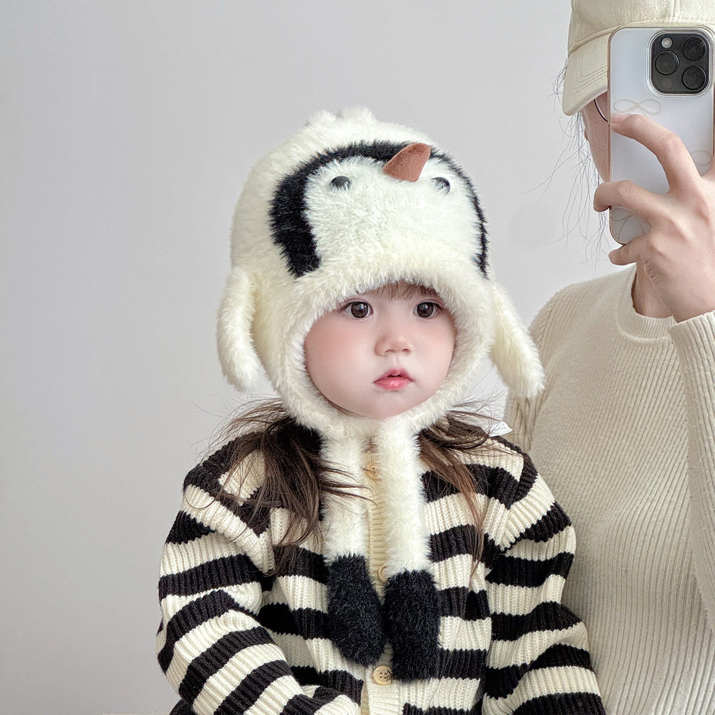 宝宝毛绒帽子企鹅造型冬季保暖加厚男女孩护耳帽秋冬婴儿童套头帽