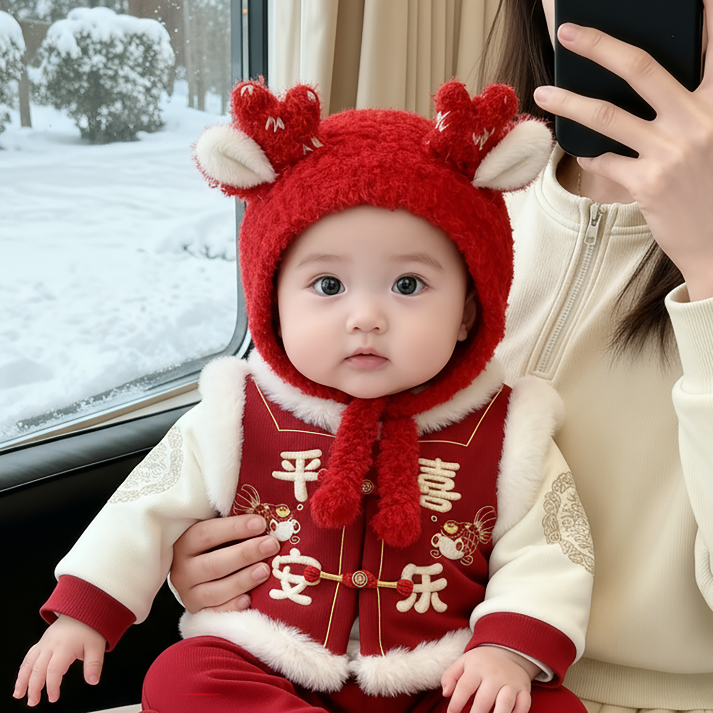 宝宝红色帽子秋冬季保暖加厚针织套头帽男婴女儿童新年喜庆毛线帽