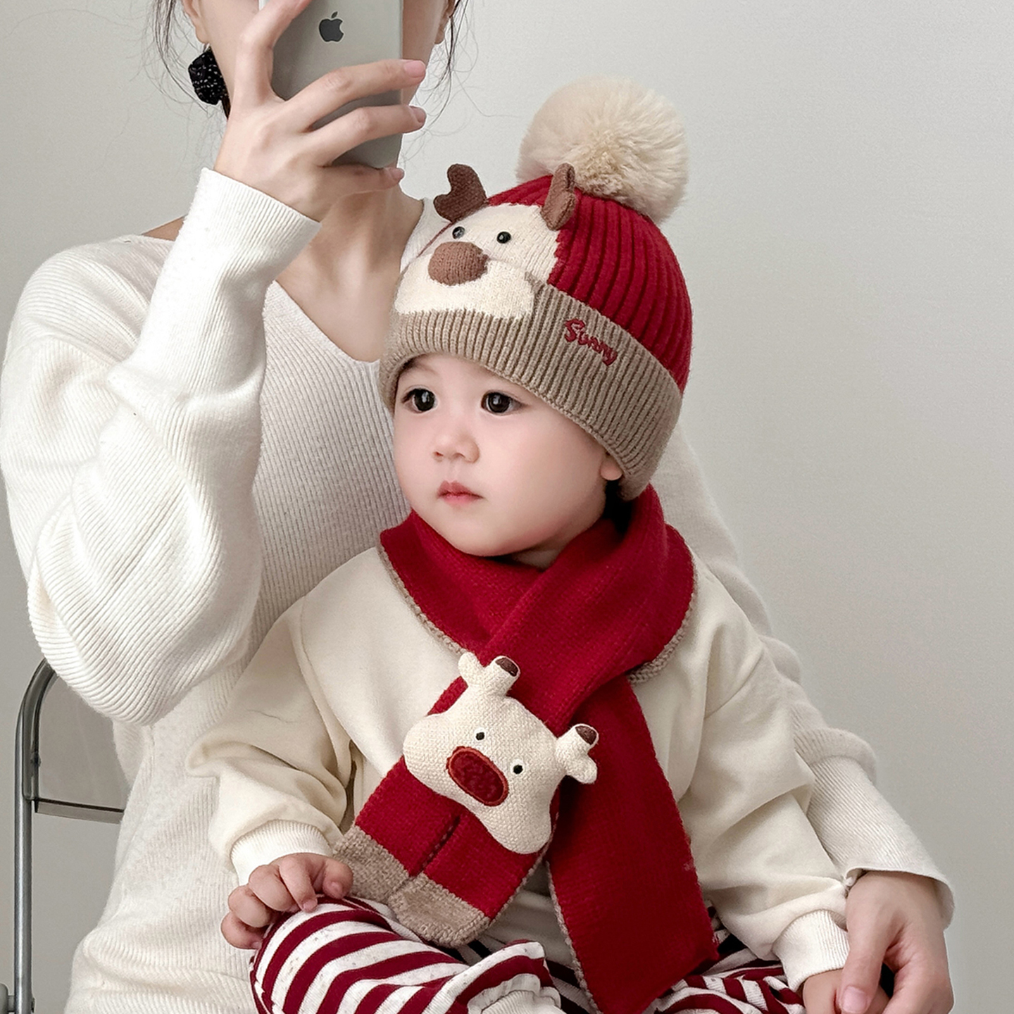 宝宝帽子秋冬季保暖加厚针织围巾两件套男女儿童防风套头毛线帽潮