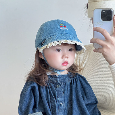ins儿童帽子春秋季大帽檐遮阳防风鸭舌帽女宝宝水洗牛仔棒球帽冬