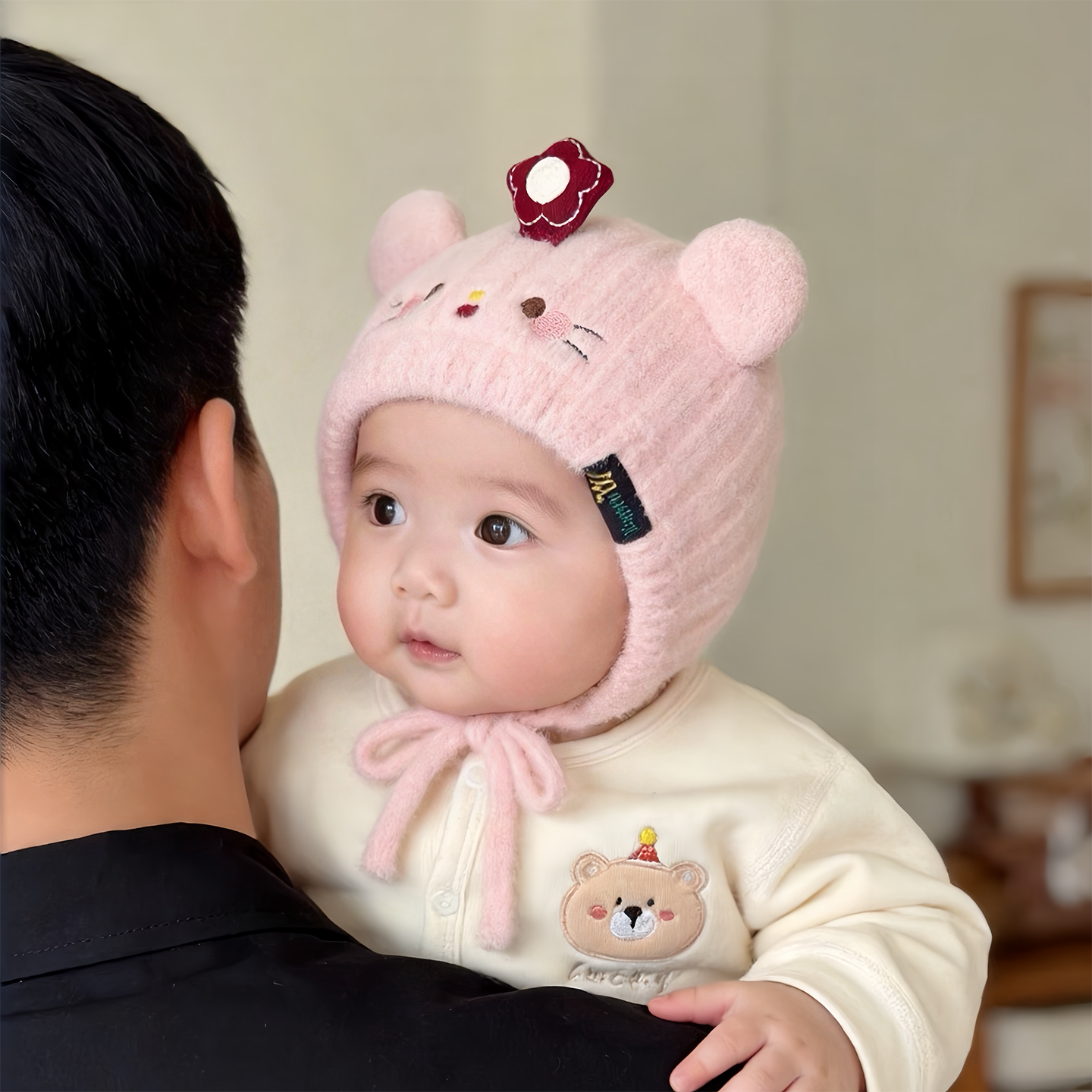 婴儿帽子秋冬季保暖加厚针织护耳帽男女宝宝小月龄防风毛线毛绒帽