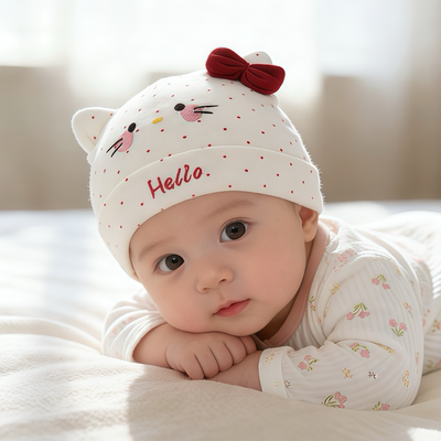 新生帽子春秋薄款护囟门胎帽女宝宝小月龄防风套头婴儿纯棉帽夏季