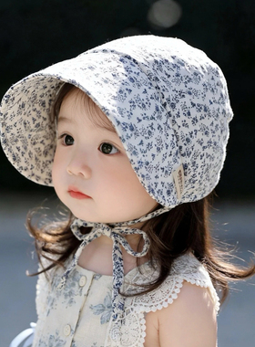 ins婴儿遮阳帽子春秋薄款大帽檐宫廷帽女宝宝小月龄夏天防晒胎帽