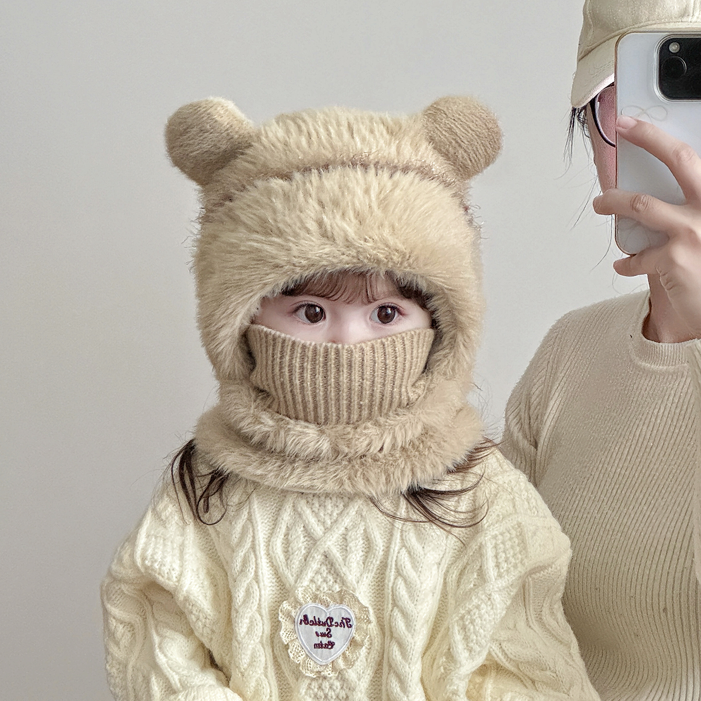 儿童帽子秋冬季保暖加厚围脖一体口罩帽男女宝宝防风毛线毛绒帽潮