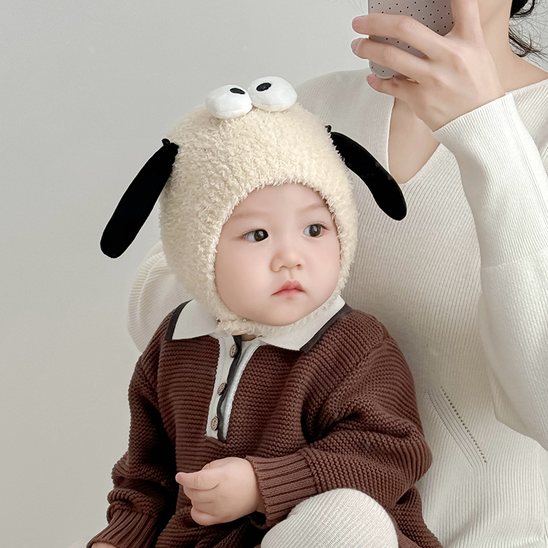 可爱宝宝帽子秋冬季保暖加厚针织护耳帽男女婴儿加绒小月龄毛线帽