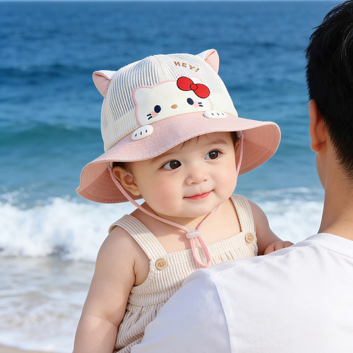 婴儿可爱帽子夏季薄款透气网眼渔夫帽男童女宝宝春天遮阳防晒盆帽