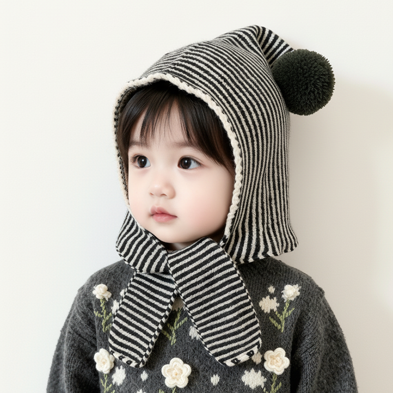 韩版儿童帽子秋冬季保暖加厚围巾一体帽男女宝宝防风毛线护耳帽潮