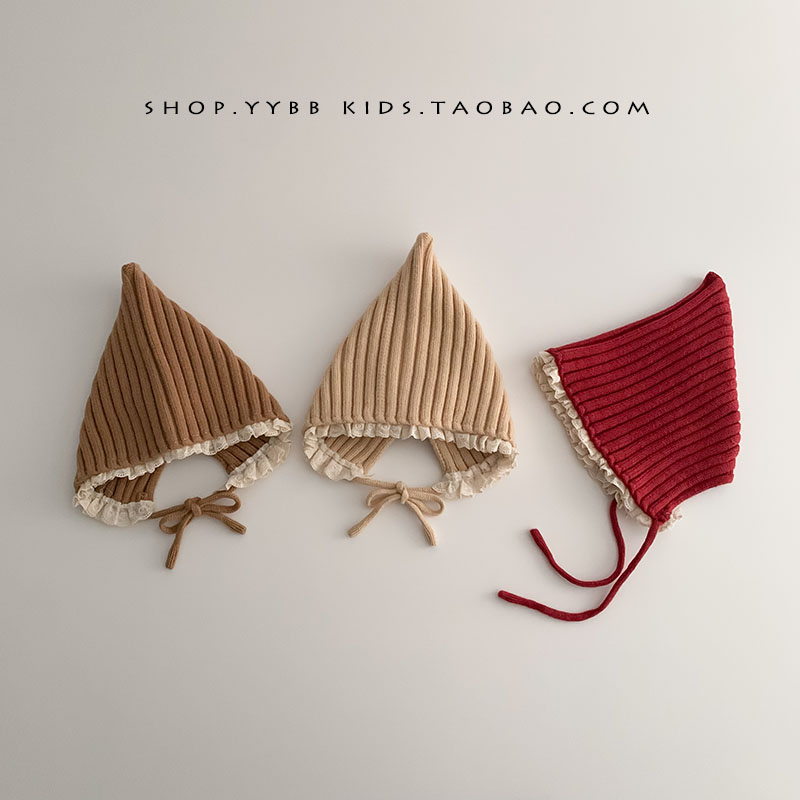 婴儿帽子秋冬季保暖加厚针织护耳尖尖帽男女宝宝小月龄防风毛线帽