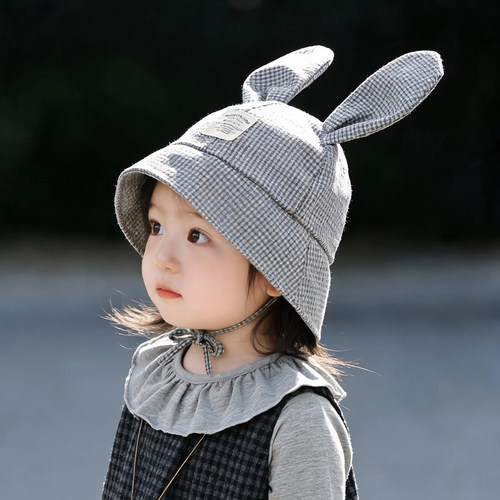 韩系儿童遮阳帽子春秋薄款大帽檐渔夫帽男女宝宝防晒可松紧盆帽夏