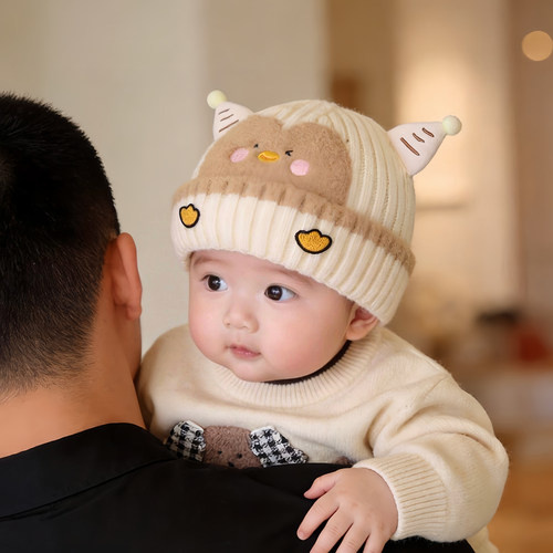 宝宝帽子秋冬款保暖加厚针织套头护耳帽男女婴幼儿防风可爱毛线帽