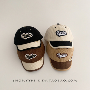 韩版儿童帽子秋冬季灯芯绒百搭鸭舌帽男宝宝防风保暖棒球帽女春款