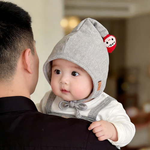 婴幼儿帽子春秋款纯棉护囟门包头精灵帽男女宝宝小月龄防风胎帽冬