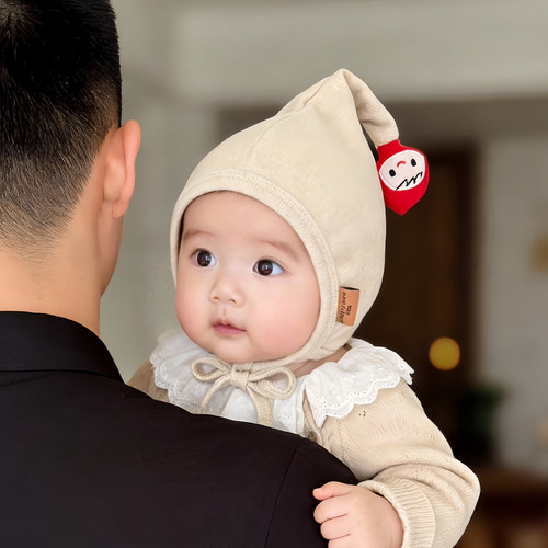 婴幼儿帽子春秋款纯棉护囟门包头精灵帽男女宝宝小月龄防风胎帽冬