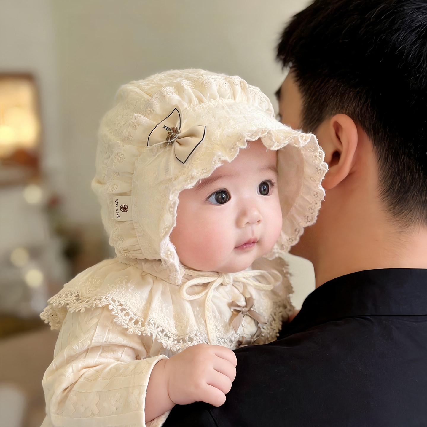 婴幼儿帽子秋冬款保暖防风护囟门韩系宫廷公主帽女宝宝小月龄胎帽